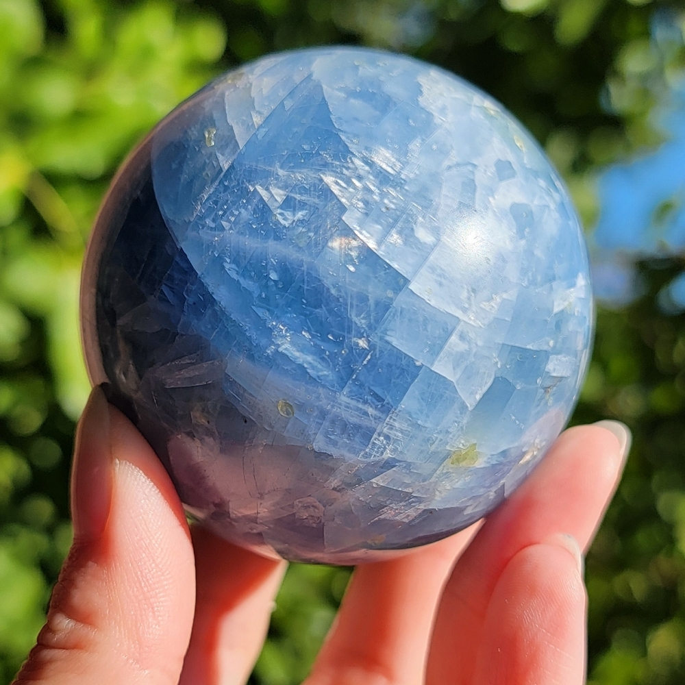 NEW 63MM BLUE CELESTINE WITH DIOPSIDE SPHERE